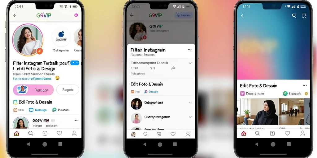 Antarmuka G9VIP dengan berbagai filter Instagram yang menarik.