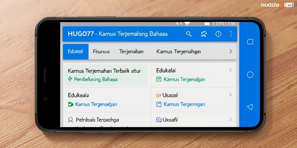 Screenshot utama HUGO77 dengan antarmuka pengguna yang intuitif dan fitur terjemahan.