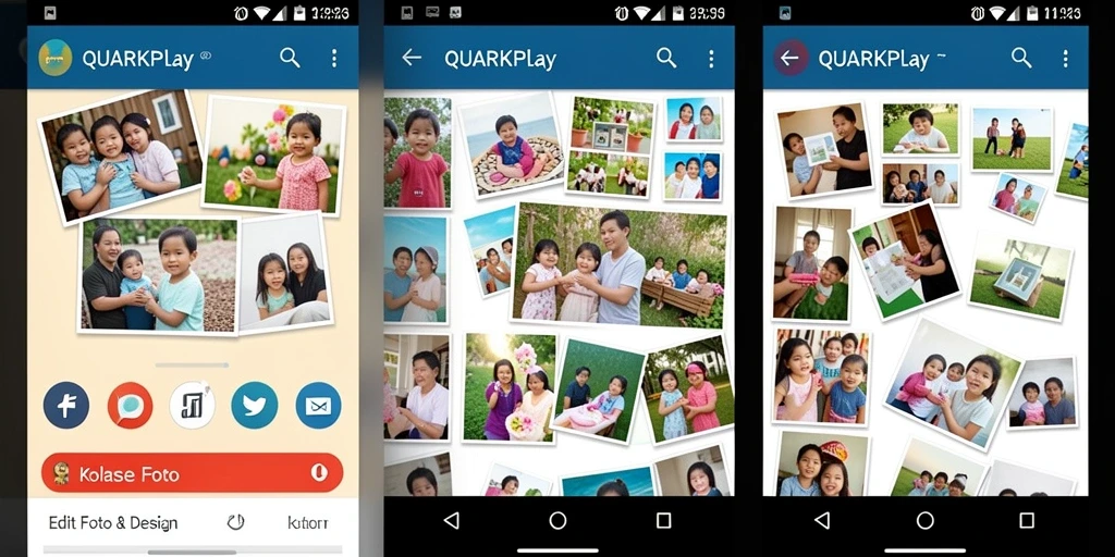 Antarmuka aplikasi QUARKPLAY dengan fitur kolase foto yang menarik.